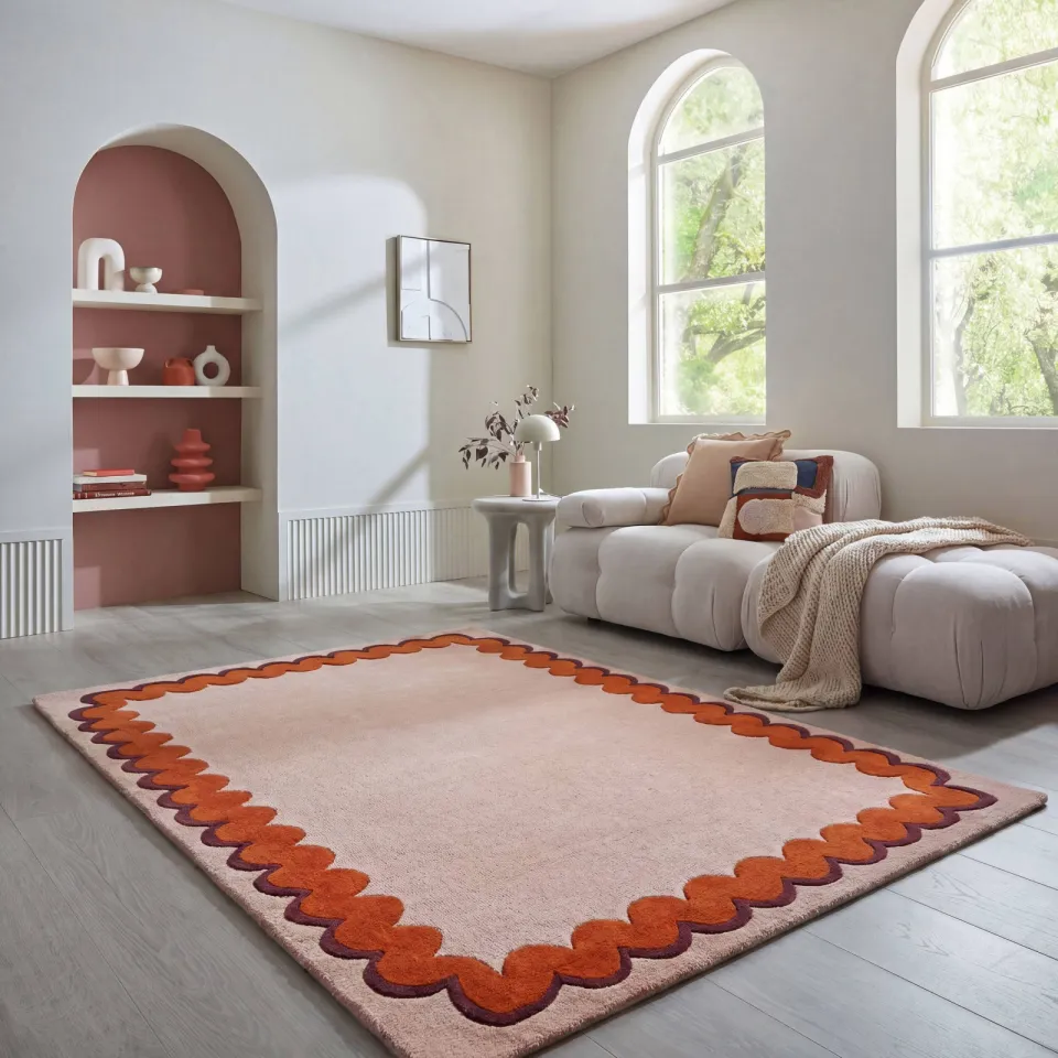 Flair Rugs Wiggle Border wollen vloerkleed oranje, foto 2