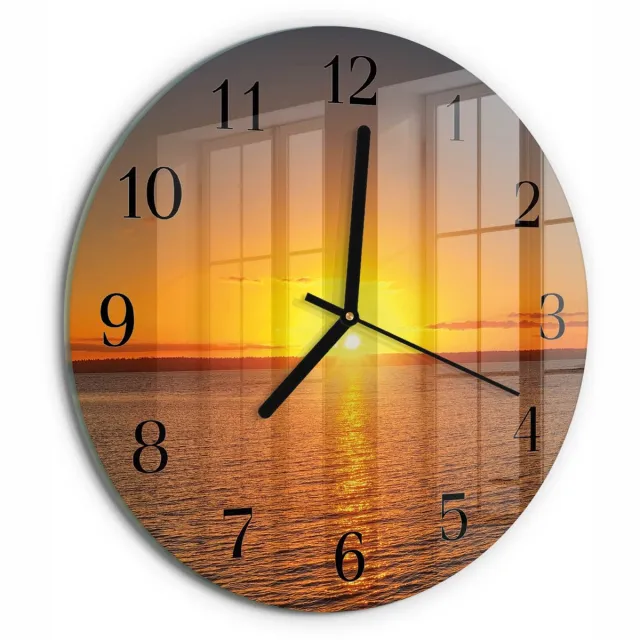 TULUP Wandklok - Zonsondergang Decoratieve Glazen Klok - 30fi cm - Oranje Glazen Wandklok Design - Zwarte Handen - Ronde Wandklok - Moderne Wandklok Glas - Wandklok Glas Decoratie Oranje - Zonsondergang