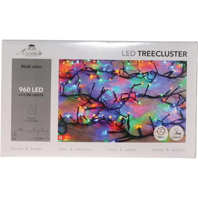 Anna's Collection Anna Collection Clusterverlichting - 960 led lampjes - gekleurd - 1250 cm - lichtsnoer - kerstlampjes