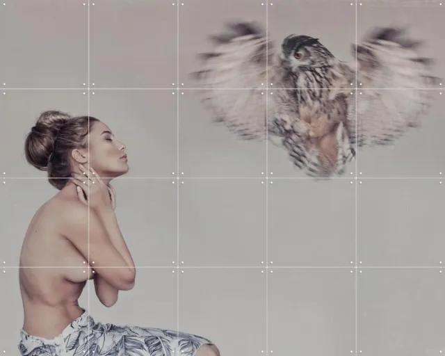 IXXI Feathers, STUDIO HANNAH LEMHOLT - 100 x 80 cm - Grote wanddecoratie en posters - Fotografie, Surrealisme, Woonkamer, Slaapkamer, Natuur Beige / Warme kleuren