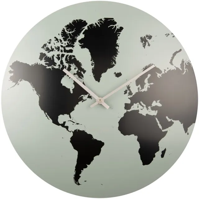 Karlsson Wandklok World Map - Grijs Jade - Ø39cm - Wandklok Scandinavisch,Modern Groen