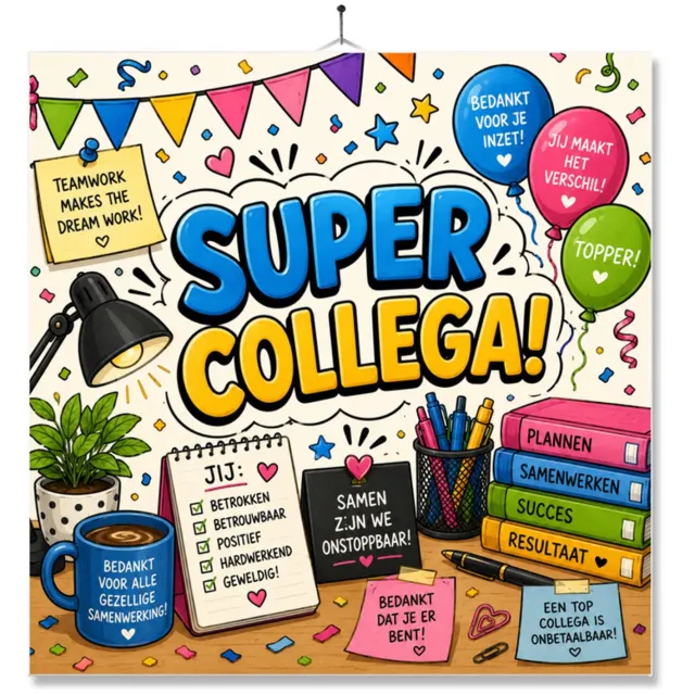 MC Living Tegel Met Opdruk | Super Collega | Cadeau | Inclusief Geschenkdoos | Standaard | Ophangsysteem Multi-Color