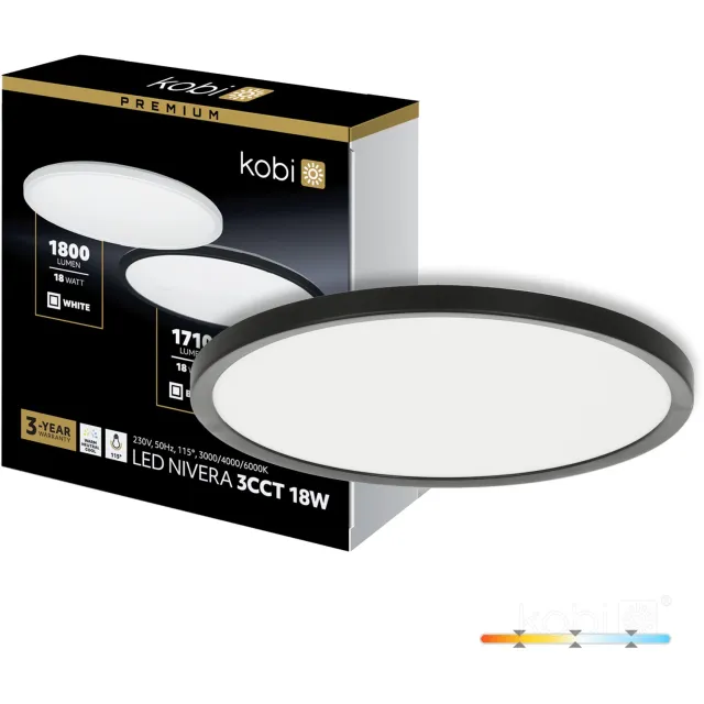 Kobi LED-plafondlamp - 18W - Instelbaar wit licht - IP54 - Rond - 30cm - 1710 lumen - Zwart