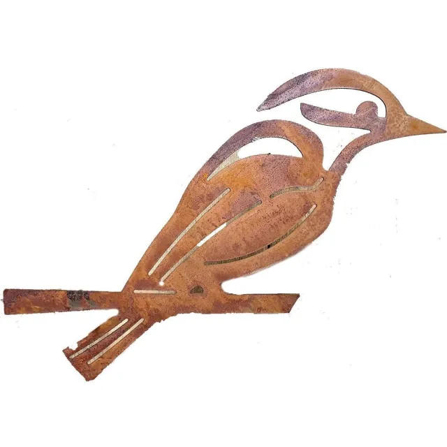 Iron Art Boom decoratie vogel metaal roest sjakie op stok Roest bruin