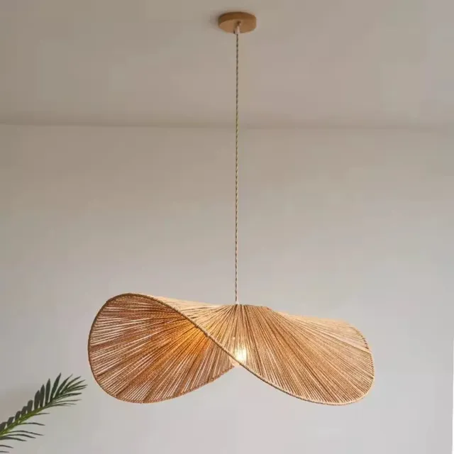 Bomiclss Boheemse Rotan Kroonluchter, Moderne Stijl Kroonluchter, Geschikt Voor Boerderij Slaapkamer, Woonkamer En Eetkamer (Diameter 40cm, E27 Lamphouder Warm Licht, Linnen Natuurlijke Kleur)