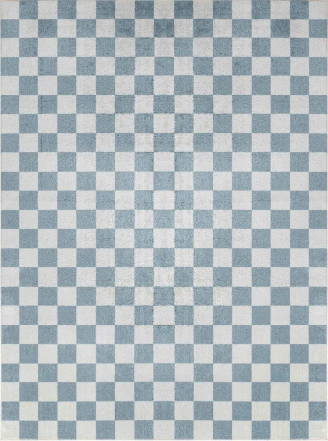 Surya Vloerkleed - Woonkamer, Slaapkamer - Afwasbaar Scandinavisch Tapijt met Ruiten CHELSEA - Blauw