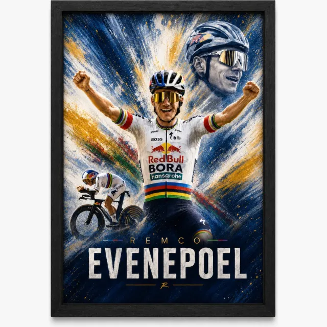 Joshimo Remco Evenepoel Poster | Wielrennen Art | Sport Wanddecoratie | Inclusief Zwarte A4 Lijst