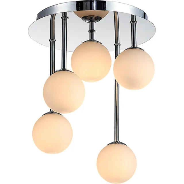 Lindby plafondlamp - 5lichts - Metaal, glas - H: 33 cm - G9 - chroom, wit