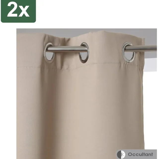 Atmosphera verduisterende gordijnen - set 4 stuks - B135 x L240 cm - beige - geplooid - met ringen - kant en klaar - Set van 2 gordijnen - Volledig verduisterend - Warmteregulerend
