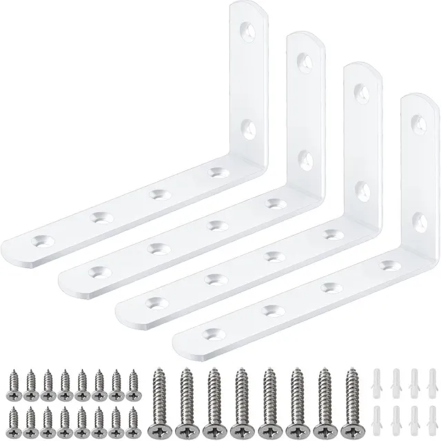 Famanu Hoekplank beugels - set van 4 - L-hoek metalen plankhouder - 90° hoekconnector - wandrek - vloer- en muurbevestiging WIT