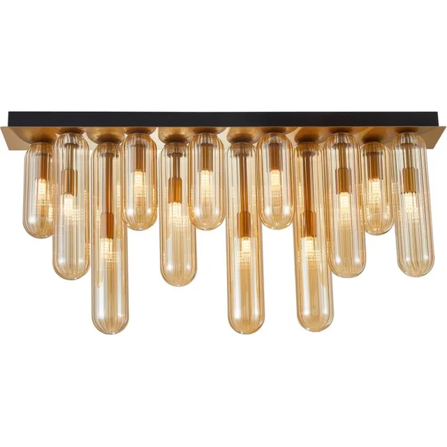 Lucande plafondlamp - 12lichts - Glas, metaal - H: 35.5 cm - G9 - amber, zwart