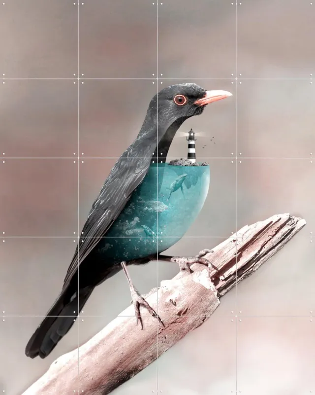 IXXI Aqua Birdo, Julien Tabet - 80 x 100 cm - Grote wanddecoratie en posters - Fotografie, Illustraties, Surrealisme, Digitale Kunst, Speels Koele tinten / Blauw