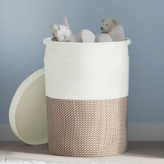 vidaXL Opbergmand met deksel Ø 37x50 cm katoen bruin en wit Meerkleurig