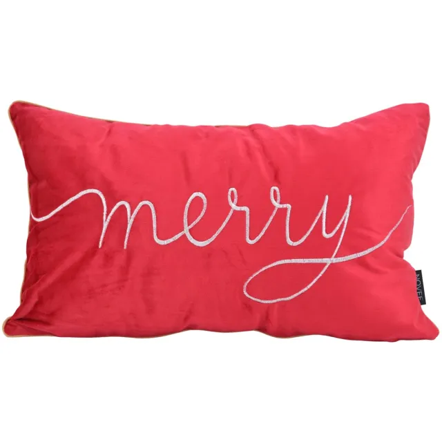 NOVÉE Velvet Merry Rood Kerst Kussenhoes | 30 x 50 cm | Fluweel/Polyester