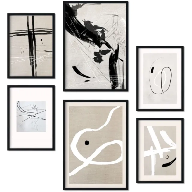 Ibenzoa Posterset van 6 stuks voor interieurdecoratie, zonder lijst, in A3 en A4 formaat zwart