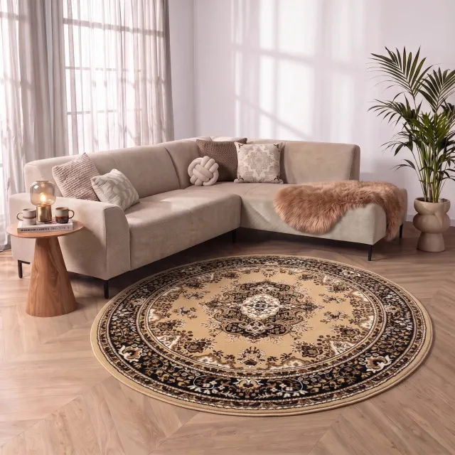 flycarpets Klassiek Beige Rond Vloerkleed Tabriz - Oosters motief - Perzisch Tapijt - Ø200 cm