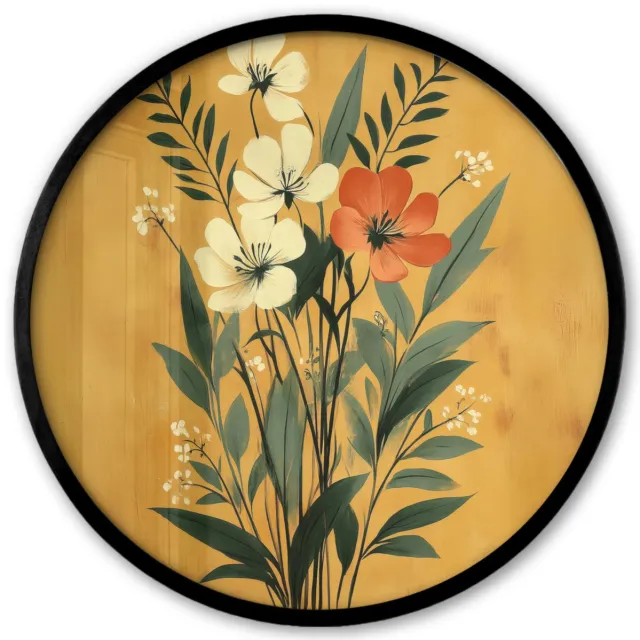 FrameYourWall Poster in lijst Rond - Fotolijst 40x40 cm - Posters - Bladeren - Boeket - Bloemen - Geel - Ronde posterlijst zwart - Decoratie - Wanddecoratie woonkamer - Muurdecoratie slaapkamer