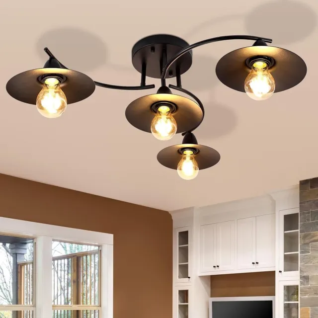 NETTLIFE Plafondlamp - 4xE27 Fitting - industriële - zwart - kunststof - woonkamerlamp - gang | slaapkamer | eetkamer - gloeilamp niet inbegrepen-excl. lichtbron