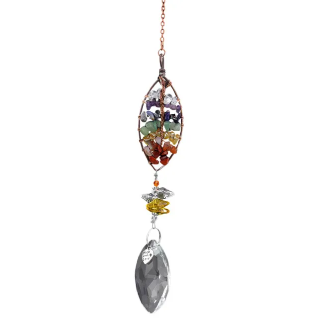 Goodli Suncatcher Levensboom met Kristallen Druppel - Zonnevanger Raamdecoratie met Chakra Stenen - Brons en Meerkleurig Edelstenen Suncatcher - Regenboog