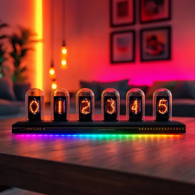 Wedjis Nixie tube klok Ultra - Digitale Klok - Slimme verlichting - Aluminiumlegering - Vaderdag cadeau - Incl. USB-stroomkabel - Zwart – 34 LED’s Phantom Lighting Zwart (34 LED's)