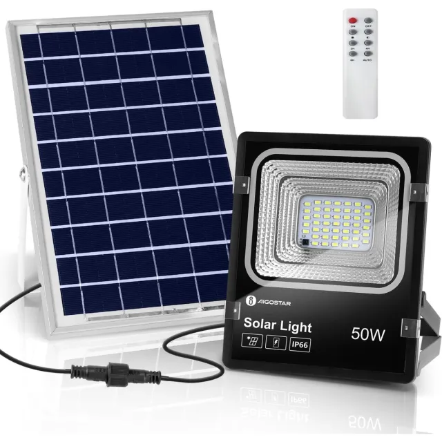 Aigostar LED Buitenlamp - 50W Schijnwerper - Wandlamp buiten - IP66 - Afstandsbediening - Buitenverlichting Zonne Energie - 6500K Zwart