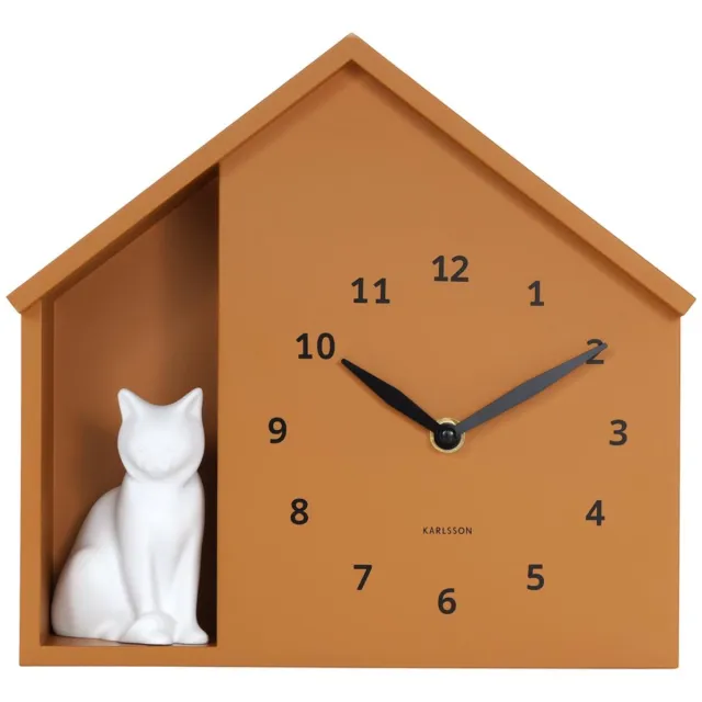 Karlsson Wandklok Sitting Cat - Geel - 24.9x24.9x27cm - Wandklok Modern