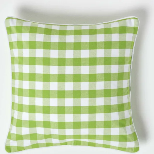 Homescapes groen geruit kussenhoes 45 x 45 cm gemaakt van 100% katoen