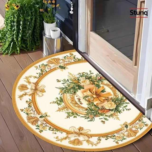Stunq Halve cirkel deurmat met gouden rozen en strik, antislip en stofverwijderend Crème