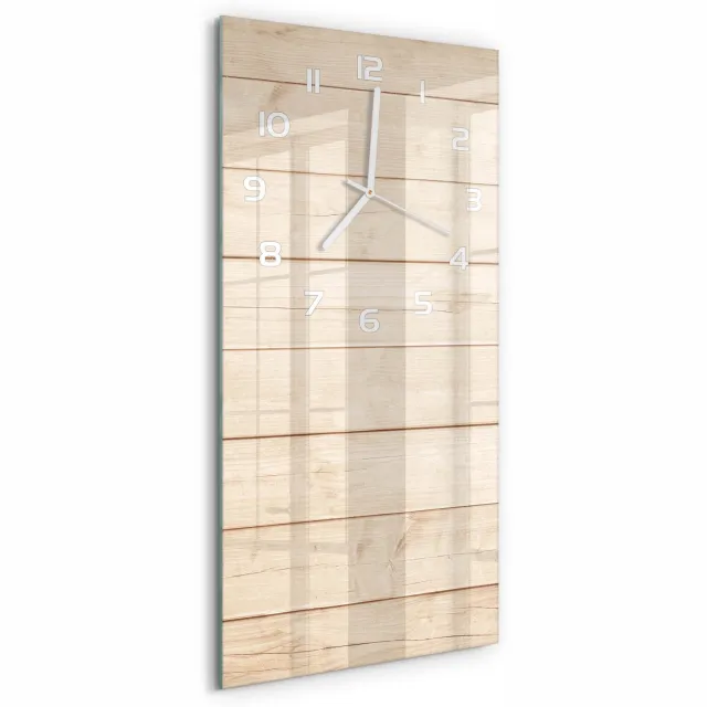 TULUP Wandklok - Houten achtergrond Gekleurde Glazen Klok - 30x60 cm - Beige Glazen Klok Met Print - Witte handen - Rechthoekige Klok - Moderne Wandklok Glas - Wandklok Glas Decoratie