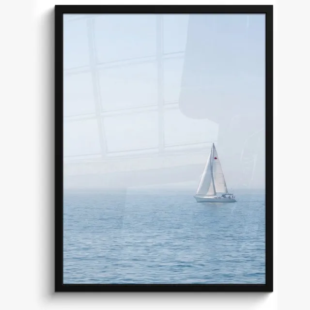 FrameYourWall Poster in lijst - Fotolijst 50x70 cm - Posters - Horizon - Zeilboot - Zee - Posterlijst zwart - Decoratie - Wanddecoratie woonkamer - Muurdecoratie slaapkamer