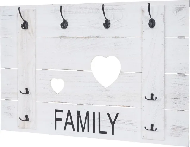 MCW Wandkapstok MCW-C89 Familie, kapstok paneel kapstok, shabby-look vintage, 8 haken 60x90cm ~ wit, shabby