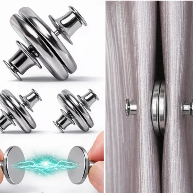 FSW-Products Magnetische Gordijnhouders - 2 Paar - Gordijnhaken - Gordijnmagneet Zilver