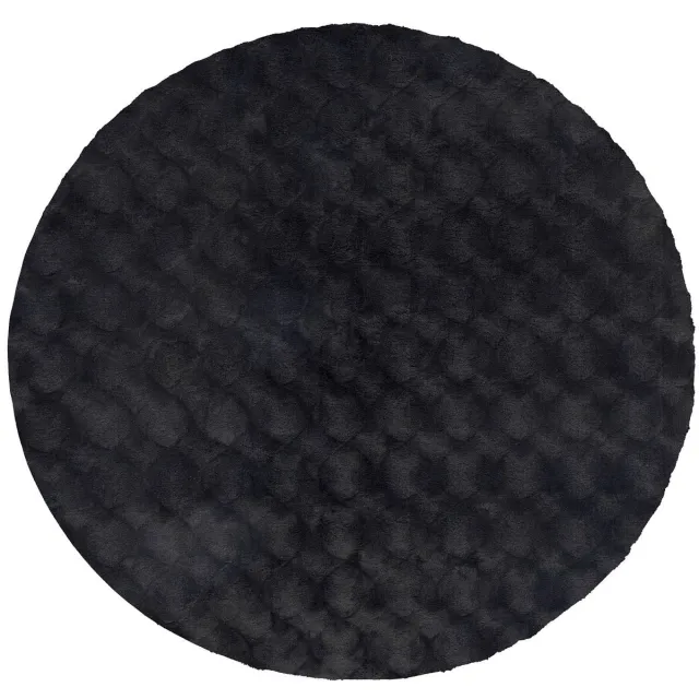Padiro rond knus hoogpolig vloerkleed Ø 200 cm - donkergrijs - modern effen structuurontwerp - voor vloerverwarming - van polyester en katoen