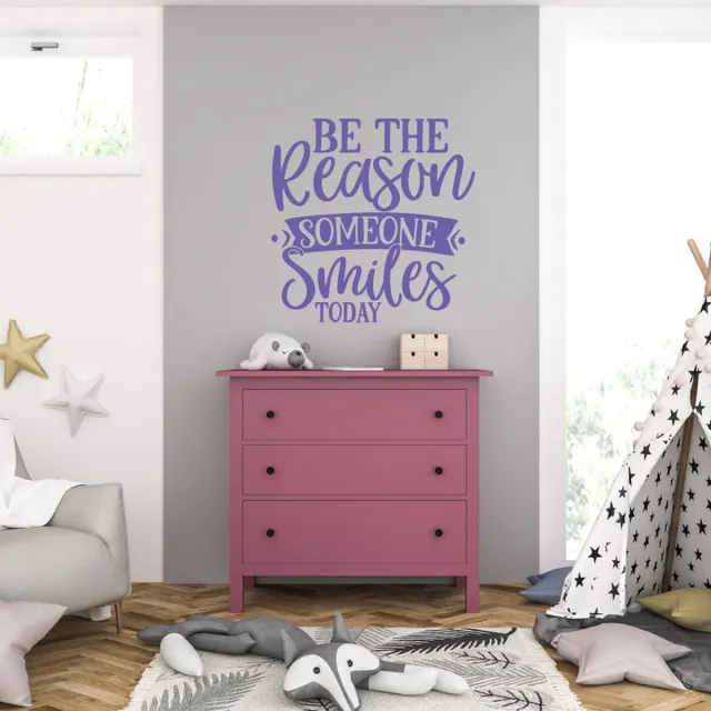 MC Living Muursticker - Be The Reason Someone Smiles Today - 46,4 x 46,4 - Paars