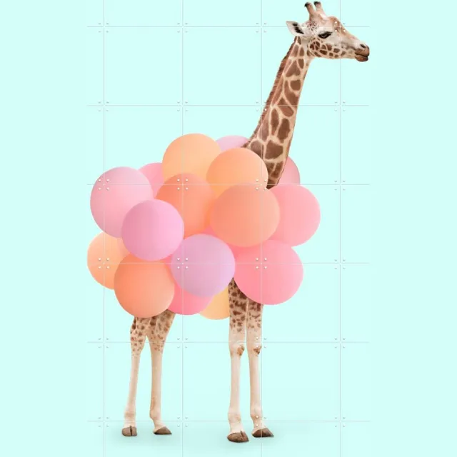 IXXI Party Giraffe, Paul Fuentes - 100 x 140 cm - Grote wanddecoratie en posters - Kleurrijk, Speels, Digitale Kunst, Pop art, Illustraties Roze