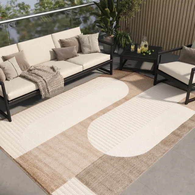 Tapiso Patio Vloerkleed Tuintapijt Outdoor Beige Bruin Buitenkleed Modern Maat- 120x170