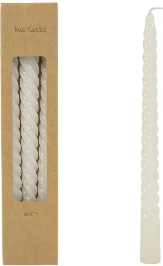Deco4yourhome Twist Kaarsen - 25cm - Wit - 3 Stuks