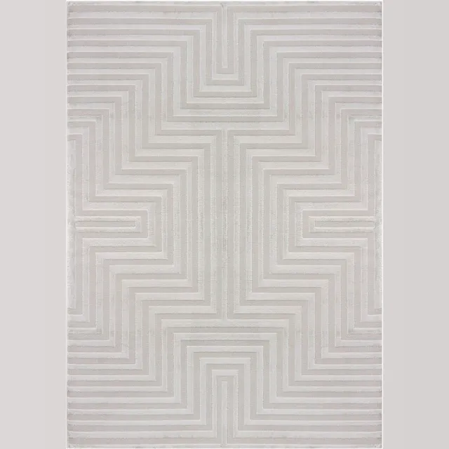flycarpets Cara Modern Japandi Labyrinth Vloerkleed - Zilver - 280x370 cm Grijs