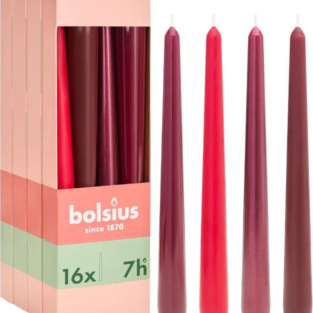 Bolsius Dinerkaarsen Set - 16 stuks - Rood - 7 branduren