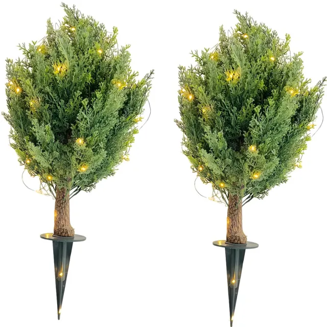 Happiq Kunstmatige Cipresbal - Voor tuin en buiten - Topiary balboom met grondspikes - Groen / Kunststof - With LED Light