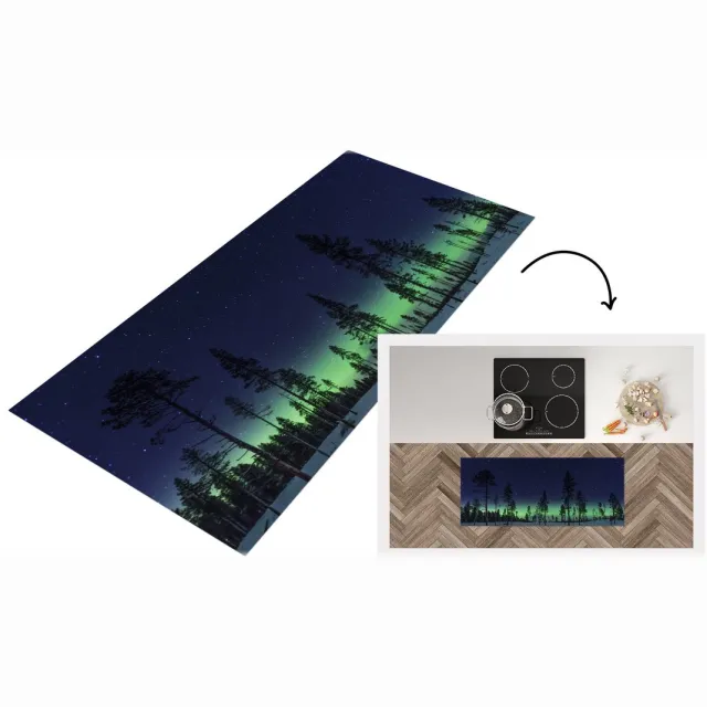KitchenYeah Keukenloper - Loper keuken - Noorderlicht - Sneeuw - Boom - Keukenloper vinyl Multicolor