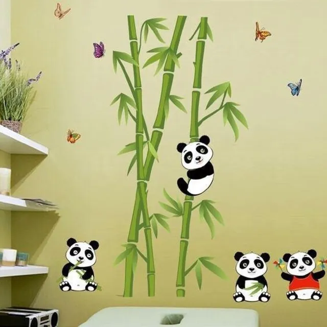 Stickerkamer Muursticker bamboe met panda beren Multi colour