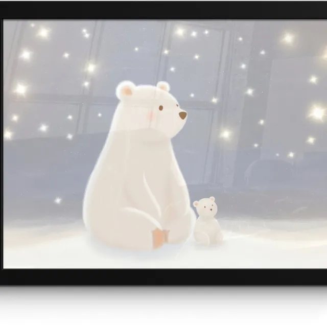 FrameYourWall Poster in lijst - Fotolijst 40x30 cm - Posters - Ijsbeer - Sneeuw - Sterren - Blauw - Posterlijst zwart - Decoratie - Wanddecoratie woonkamer - Muurdecoratie slaapkamer