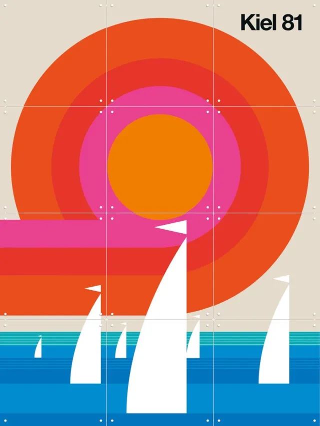 IXXI Kiel 81, Bo Lundberg - 60 x 80 cm - Grote wanddecoratie en posters - Illustraties, Kleurrijk, Geometrische Kunst, Minimalisme, Woonkamer Rood