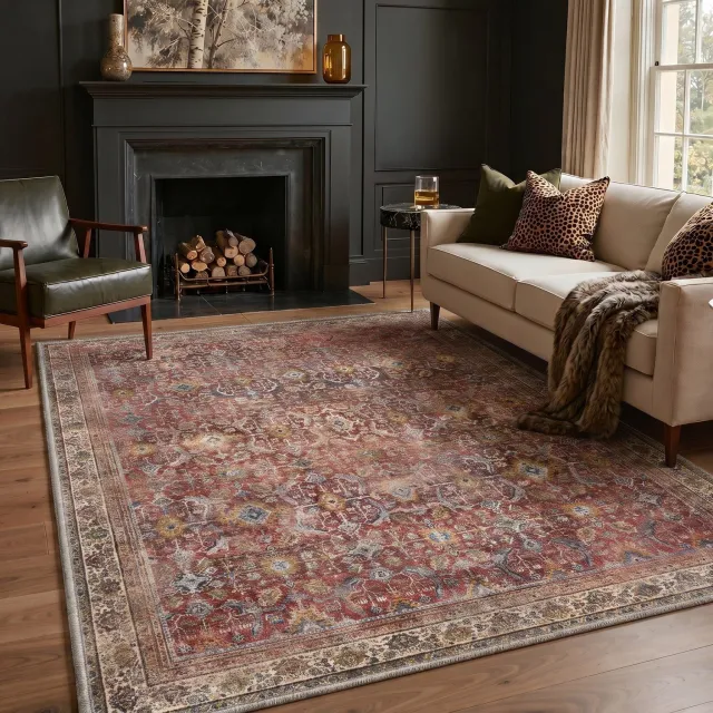 GENIMO Tapijt -Vintage Boho met retro motief-Antislip en geschikt voor vloerverwarming-Machinewasbaar voor woonkamer en slaapkamer-Rood