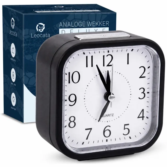 Leocata Analoge wekker - Stille wekker zonder Tikgeluid - Analoge senioren wekker - Alarm, Snooze & Nachtverlichting - Zwart
