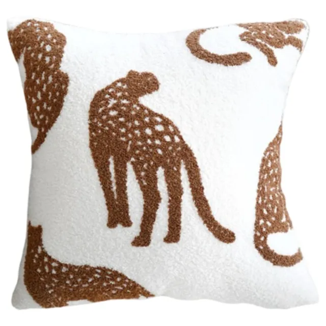 ilgi collection Sierkussenhoes met luipaardmotief – Wit/Bruin – 45 x 45 cm – Zonder vulling