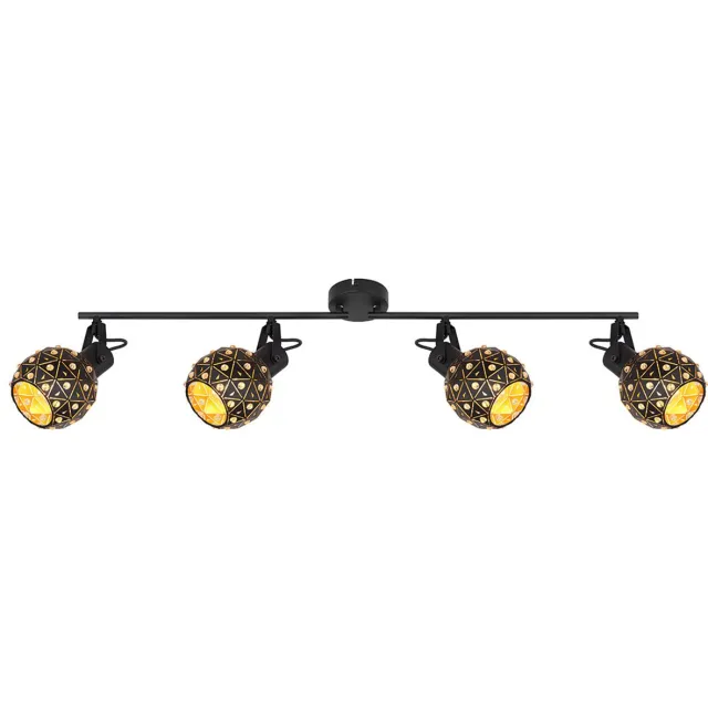 Globo Plafondlamp Plafondspot Eetkamerlamp Woonkamerlamp, kristallen, beweegbare spots, zwart metaal, 4 x E27, L 90 cm