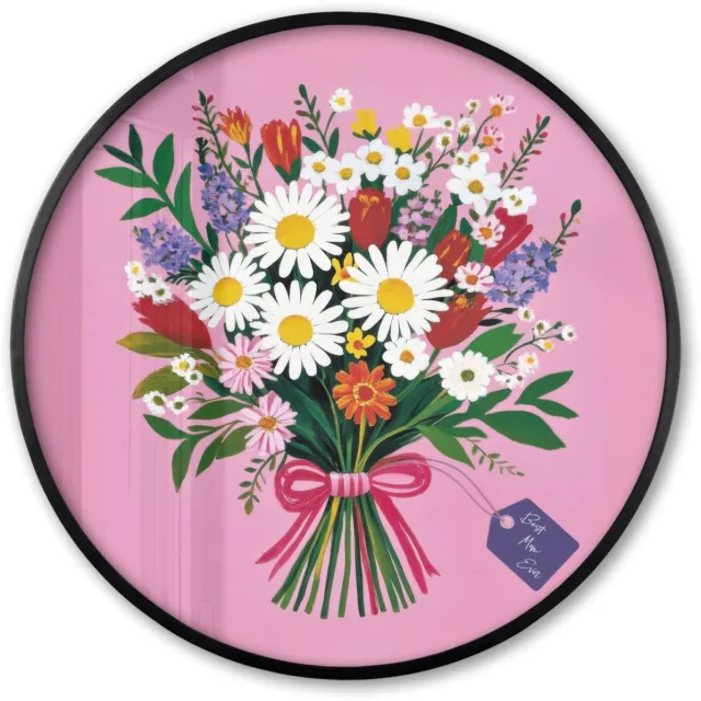 FrameYourWall Poster in lijst Rond - Fotolijst 80x80 cm - Posters - Bloemen - Quote - Kaartje - Kleurrijk - Ronde posterlijst zwart - Decoratie - Wanddecoratie woonkamer - Muurdecoratie slaapkamer Boeket - Kaart