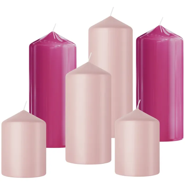 Bolsius stompkaars glanzend roze (set van 6)
